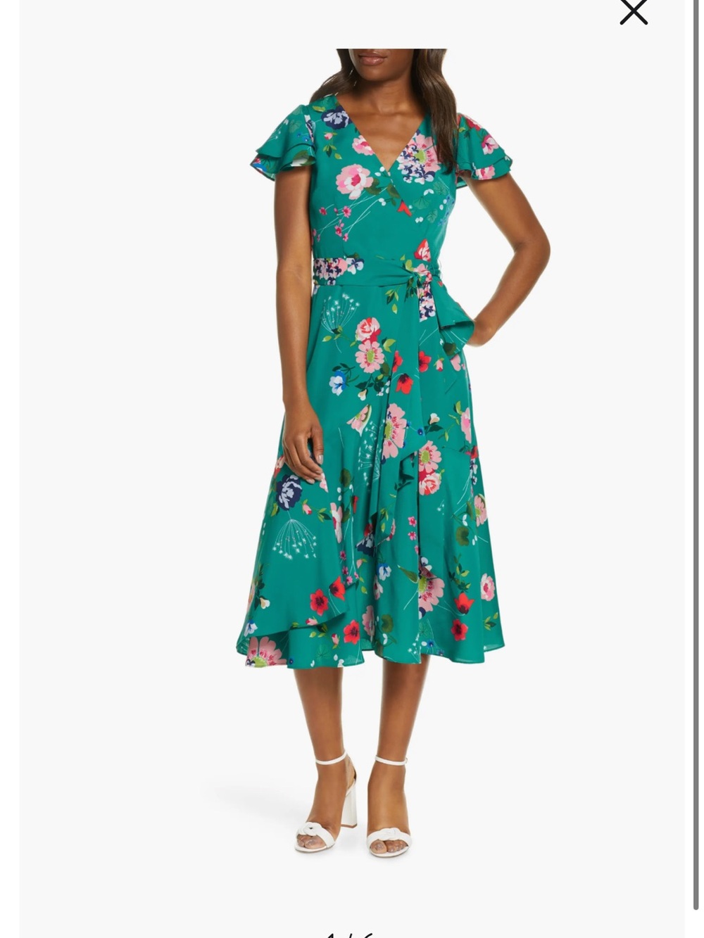 Eliza J Teal Floral Wrap Midi Dress